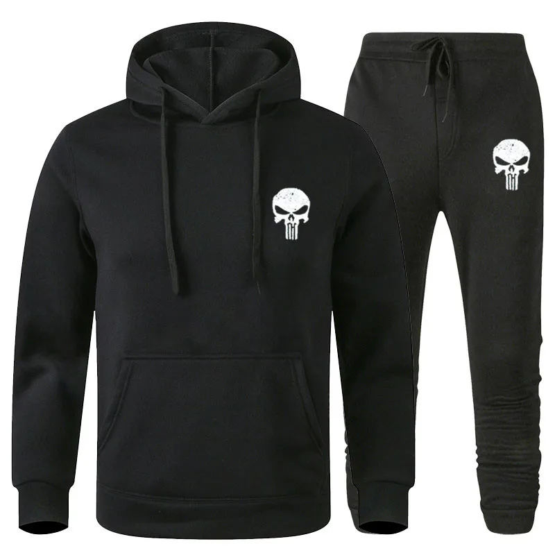 

Punishers Printed Fleece Pullover Hoodies suits Men Casual Hooded Streetwear Sweatshirts Skull Harajuku Male Fashion Sportswear