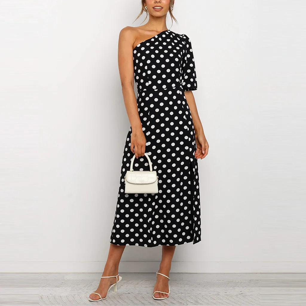 Женское платье на одно плечо CHAMSGEN богемное с пышными короткими рукавами