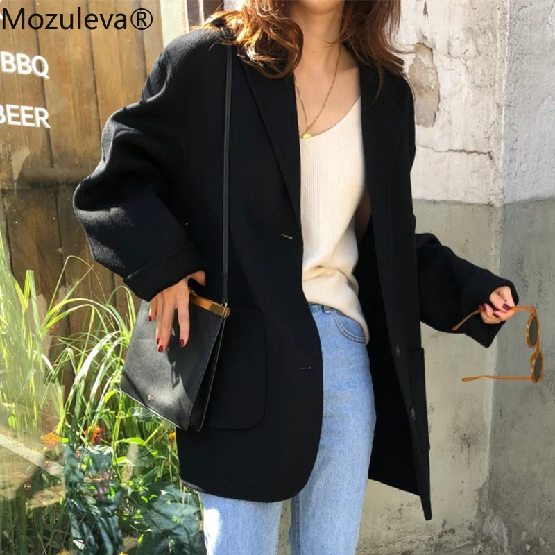 

Mozuleva Women Winter Thick Blazer Jacket Casual Suit Coats Female 2022 Autumn Loose Woolen Jacket Outwear Solid Suit Jacket New