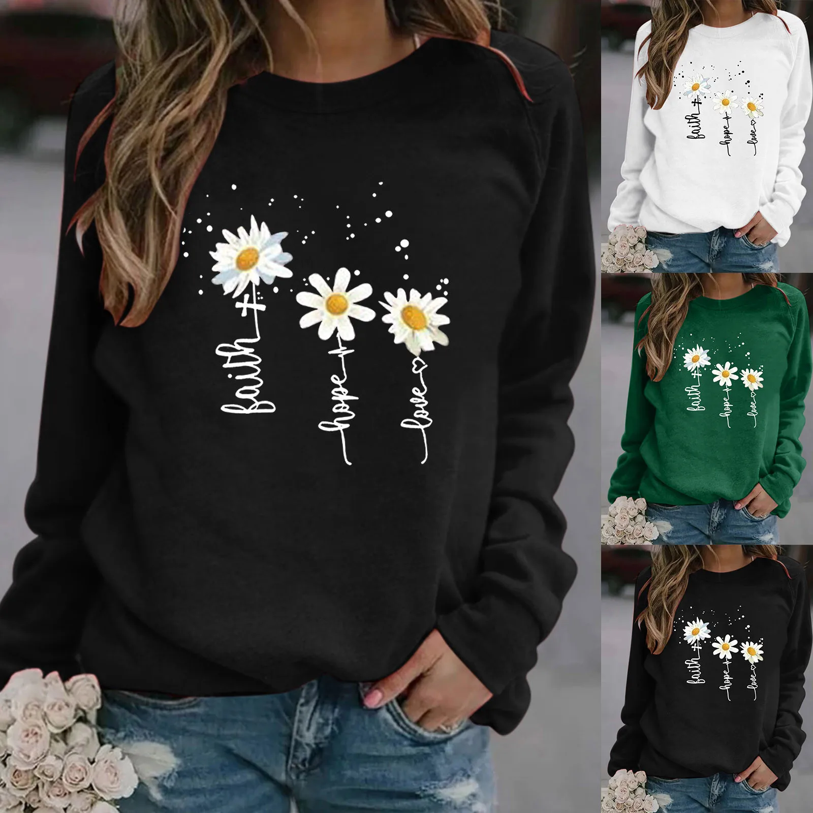 

Autumn Winter Hoodies Sweatshirts Women's Baith Hope Love Print Long-sleeved Sweatshirt Casual Blouse Pullover Tops Moletom#G