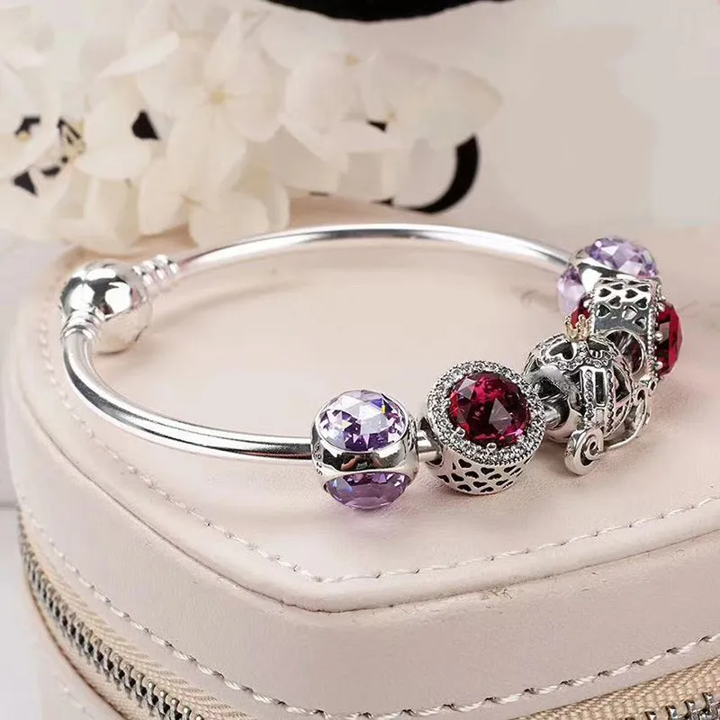 

Original 925 Sterling Silver Pumpkin Cart And Red Cat's Eye Beading Pan Bracelet For Women Wedding Fashion Jewelry