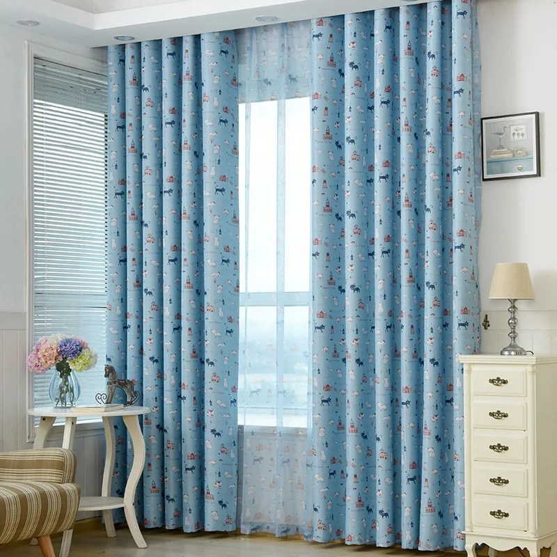 British Cat Printing Single-Sided Shading Curtain Children's Room Bedroom Cartoon Soft Window Screen | Дом и сад