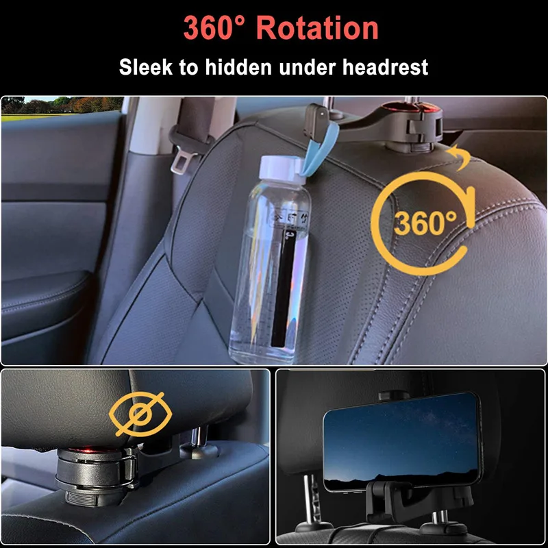 2 in 1 universal car hooks back seat headrest mount holder for iphone samsung xiaomi huawei 360 degree mobile phone holder stand free global shipping