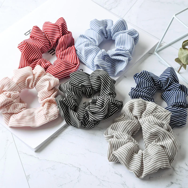 

Fashion Korean Striped Scrunchies Hair Rope Ponytail Holder Elastic Hair Band Sweet Hair Ties Headband Hair Accessories