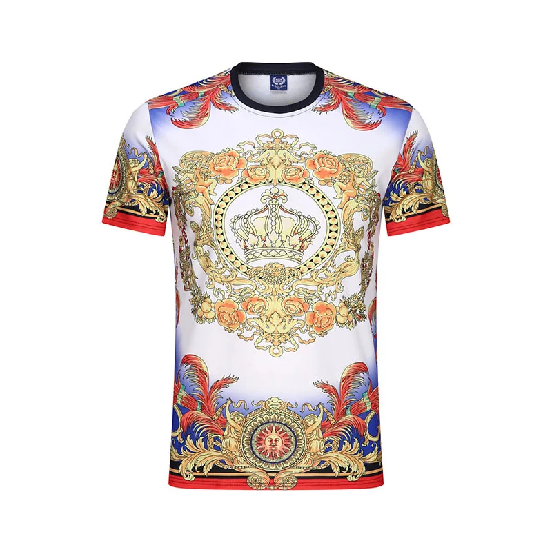 

New European American Men's Retro Palace General Digital Printing T-Shirt Men's Short Sleeve Round Neck Fashion Top Tee B28