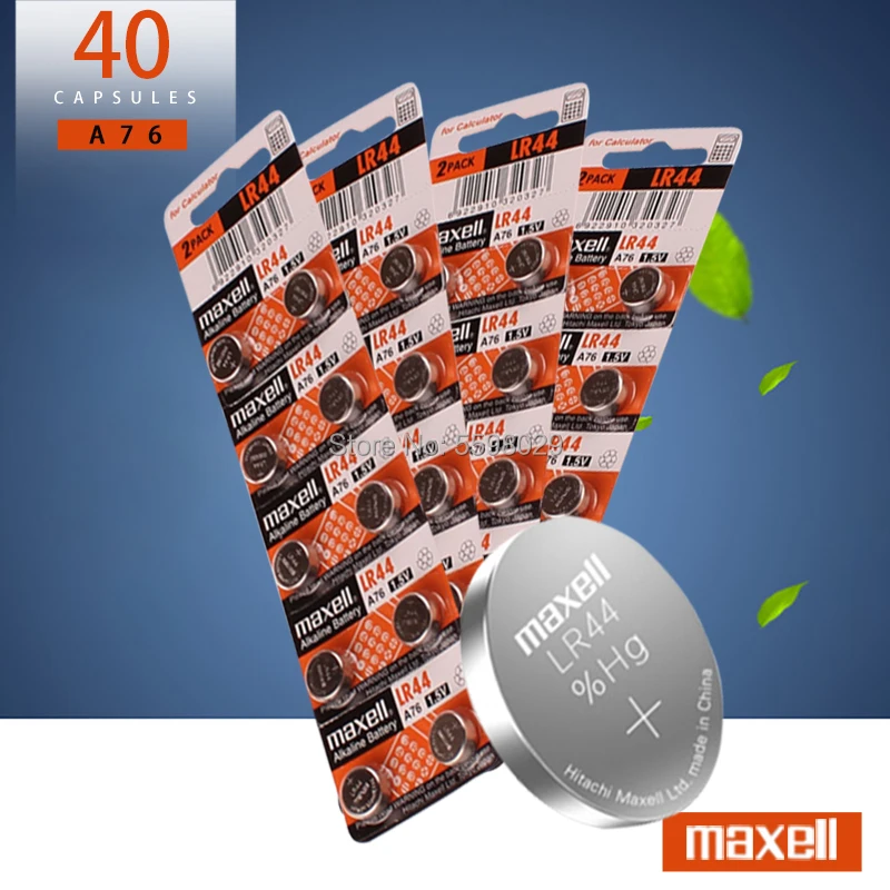 Аккумуляторы для калькулятора 40 шт./4 упаковки Maxell LR44 A76 AG13 0% Hg SR1154 357 LR 44 1 5 V|Часовые