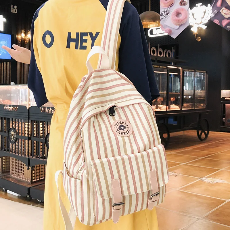Женский клетчатый холщовый рюкзак Harajuku Студенческая женская школьная сумка для девочки полосатые Симпатичные рюкзаки Kawaii Пряжка женская сумка книга Подростковая