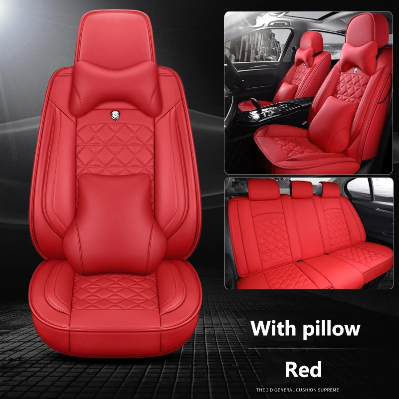 Red pillow Универсальные кожаные чехлы для автомобильных сидений для Toyota Corolla Camry Rav4 Auris Prius Yalis Avensis Alphard 4Runner Hilux - Название цвета: Red pillow