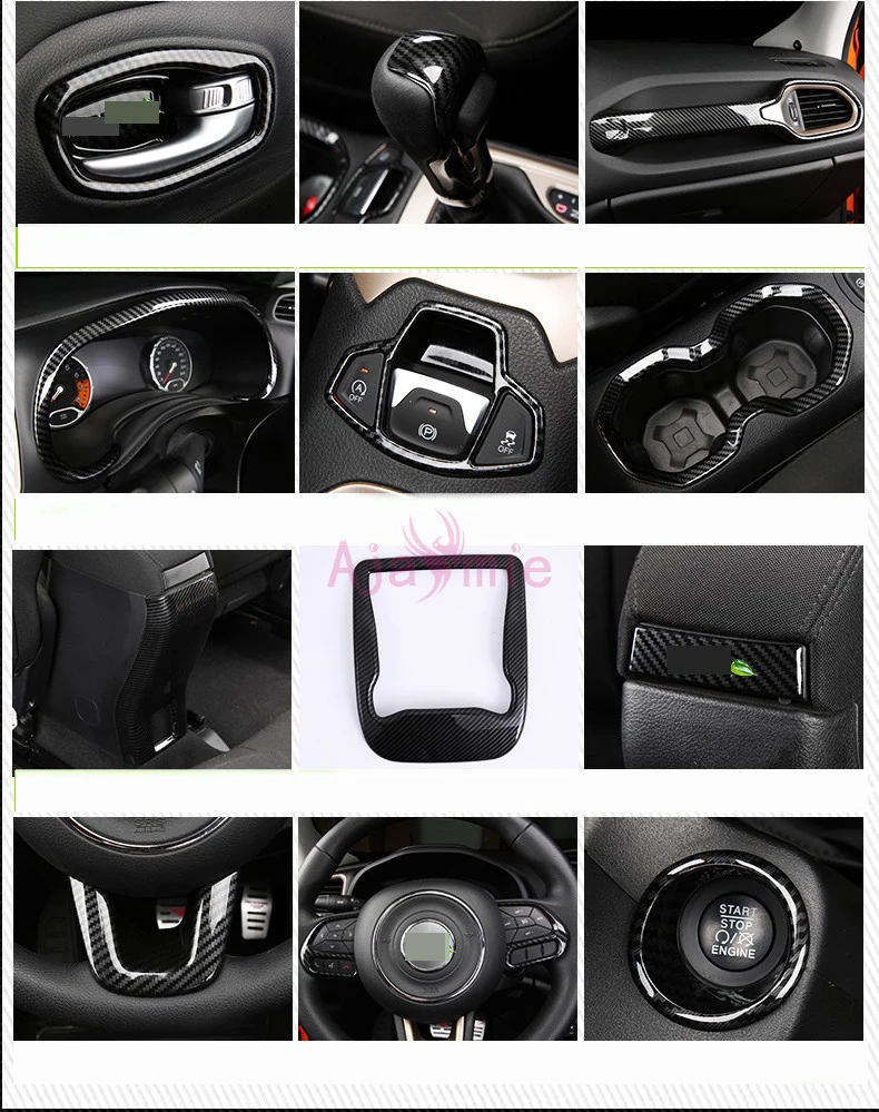 

For Jeep Renegade 2016 2017 Interior Carbon Fiber Steering Wheel lamp AC Outlet Gear Knob Shift Moulding Trim Car Accessories