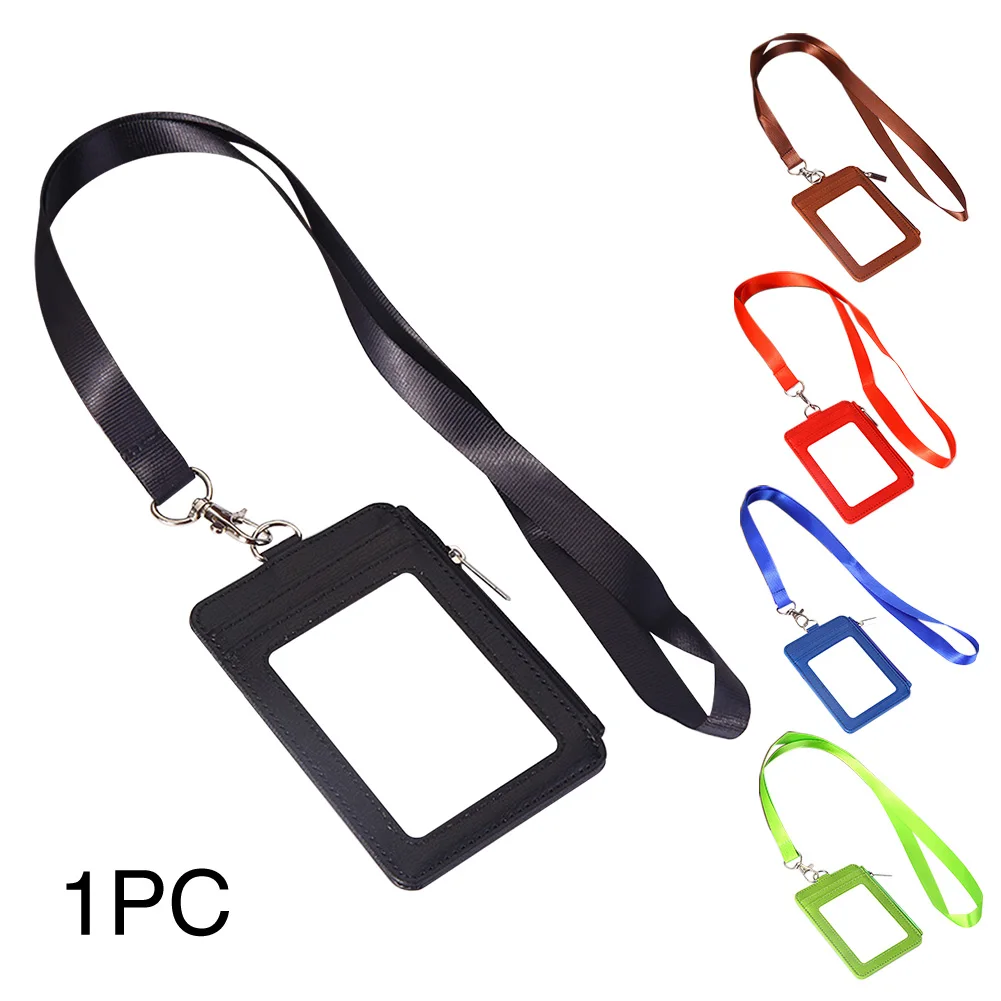 

Retractable Lanyard Fashion Credit Card ID Badge Holder Work Vertical Multi Slot Neck Strap PU Leather Name Tag Coins Bus Pass