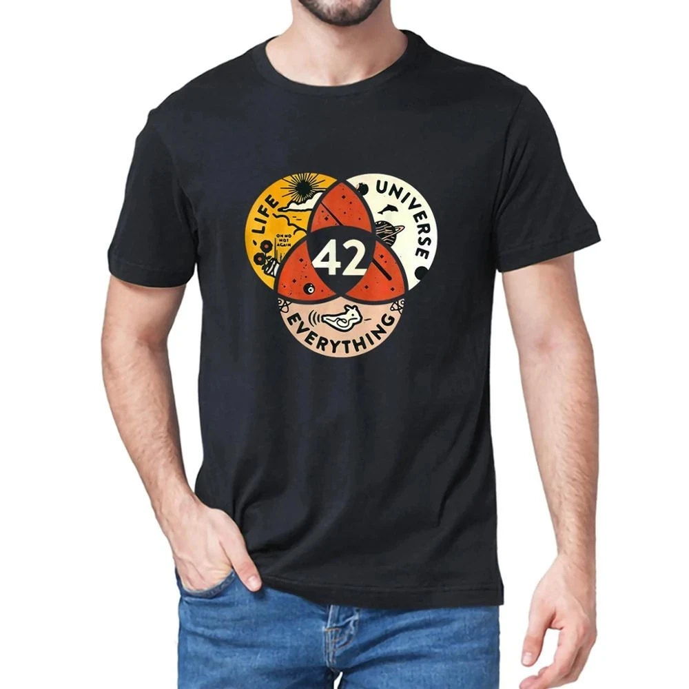 

Unisex 42 life, Universe and all answers Printed Harajuku black men's casual fashion short-sleeved T-shirt