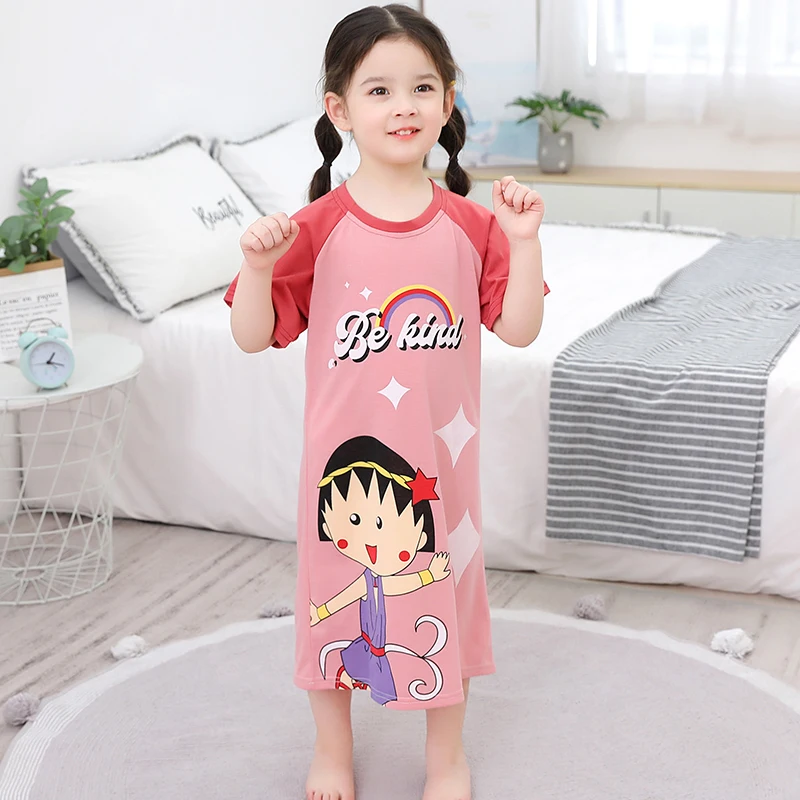 

Summer Princess Girls Cartoon Nightdress Night Dress Children Short Sleeve Cotton Nightgowns Nightwear Dress For Kids Wholesale