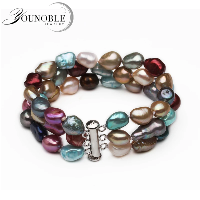 

100% натуральный белый костюм жемчужное ожерелье для женщин, модное цветное 3 ряда браслет для девочек подарок на день рождения