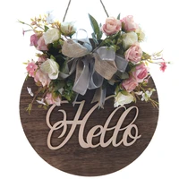simulation flower door hanging home decoration small rose wreath welcome sign farmhouse wooden tag pendant
