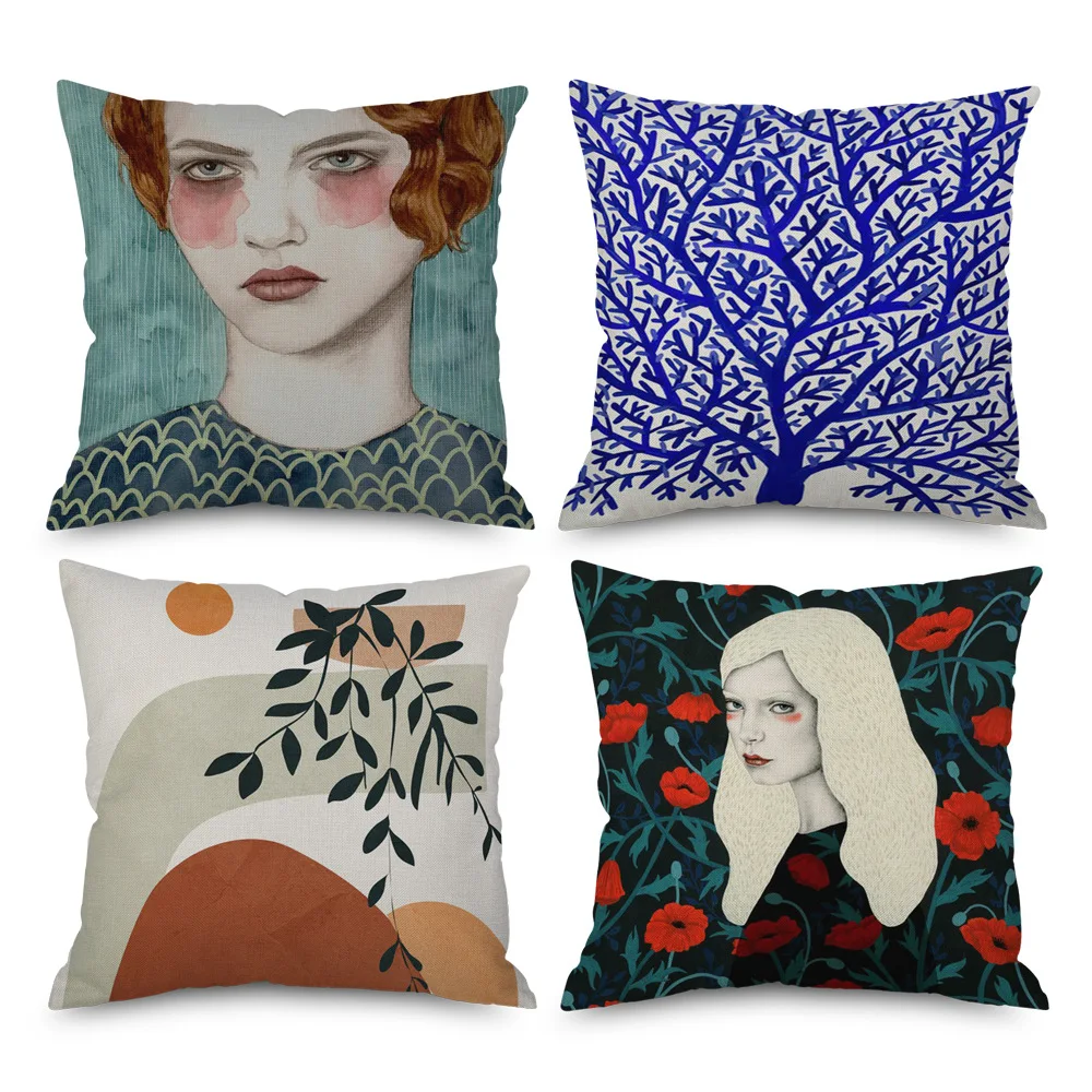 

Мультяшная квадратная льняная подушка для девочки чехол с цифровой печатью Подушка креативная абстрактная подушка