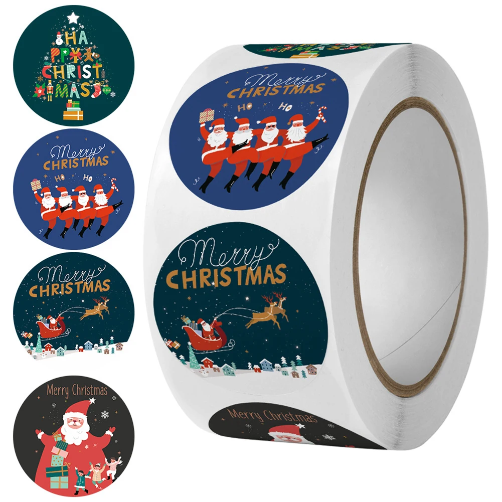 

Christmas Stickers Labels 500pcs/Roll Adhesive 1 Inch Cartoon Round Christmas tree Tags Party Wedding Xmas Gift Box Wrap Decor