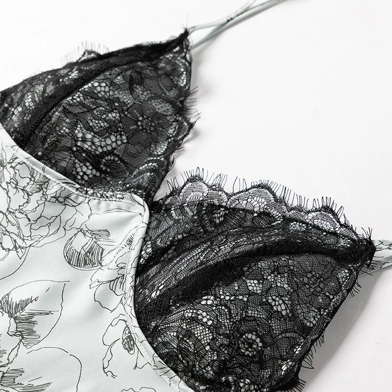 

Satin Print Nightdress Silky Sleepwear Intimate Lingerie Women 2PCS Nighty&Robe Suit Casual Home Clothes Soft Homewear Nightgown