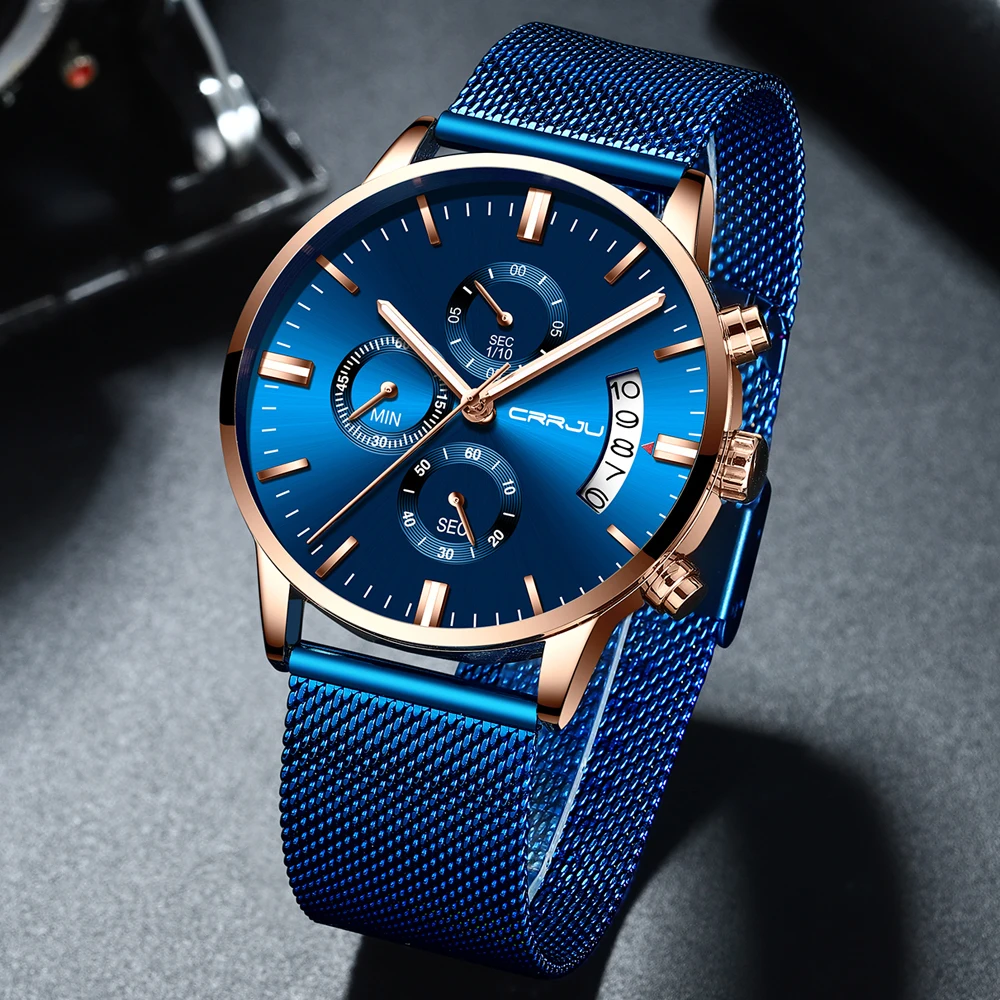 Часы CRRJU Мужские кварцевые с хронографом новая модель повседневные наручные