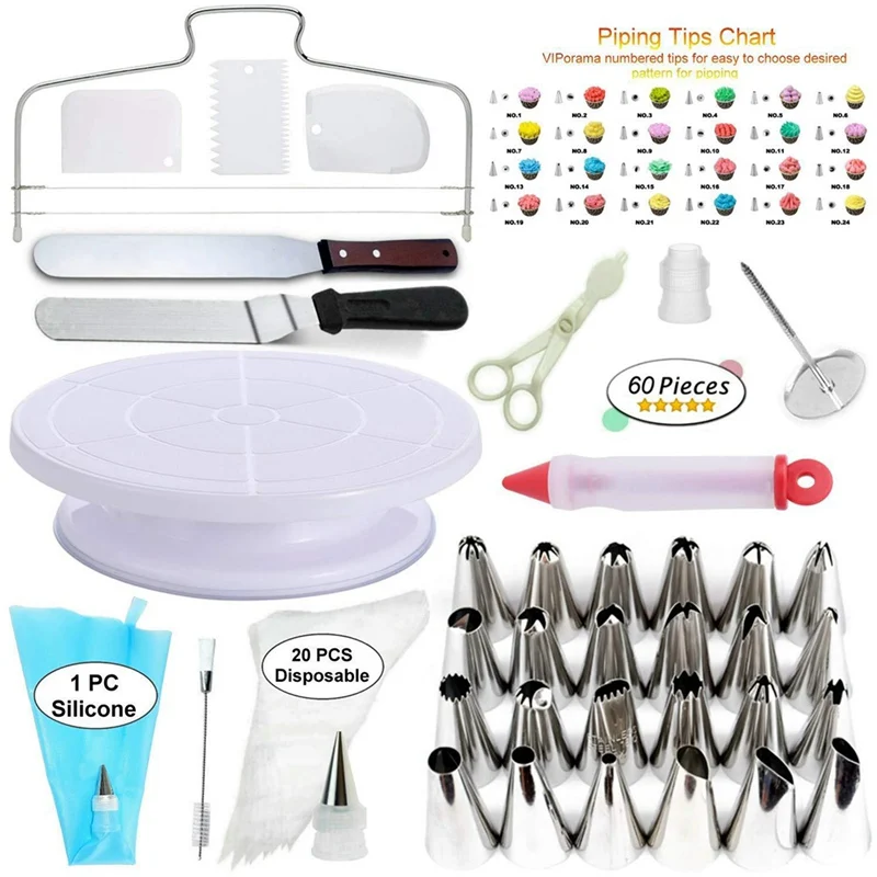 

60Pcs Plastic Cake Rotary Table DIY Pastry Baking Tool Cake Stand Cake Turntable Rotating Cake Decorating Baking Tool