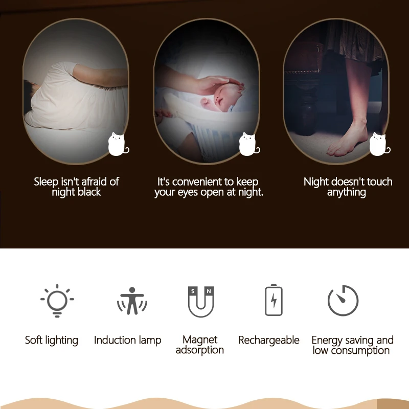 

USB 2020 creative body induction night light pet CAT bedroom atmosphere lamp cabinet light wall lamp motion sensor night light