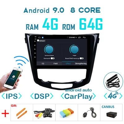 4G 64G DSP CARPLAY-A 1280P ips Android 9,0 Carplay 64G Автомобильный gps радио для Nissan X-Trail 3 T32 2013- Qashqai J10 J11 мультимедиа без DVD плеера - Цвет: 4G 64G DSP CARPLAY-A