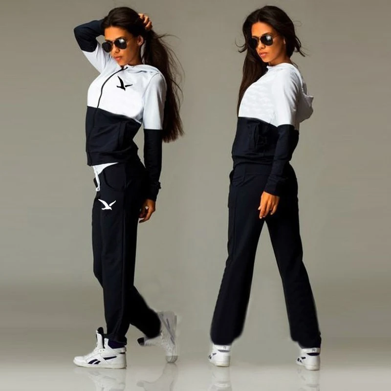 

ZOGAA Sets Women Women's Hot Sale New Fashion Sportswear Stitching Hooded Zipper Suits Casual Two Piece Outfits All-match Chic