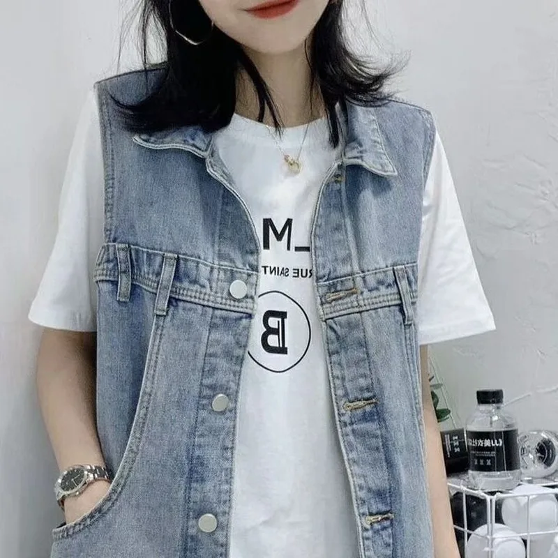 

Vests Waistcoats Women Denim Vintage Autumn Pocket Womens Retro Simple BF Streetwear Hip Hop Korean Style Ulzzang Loose Ins New