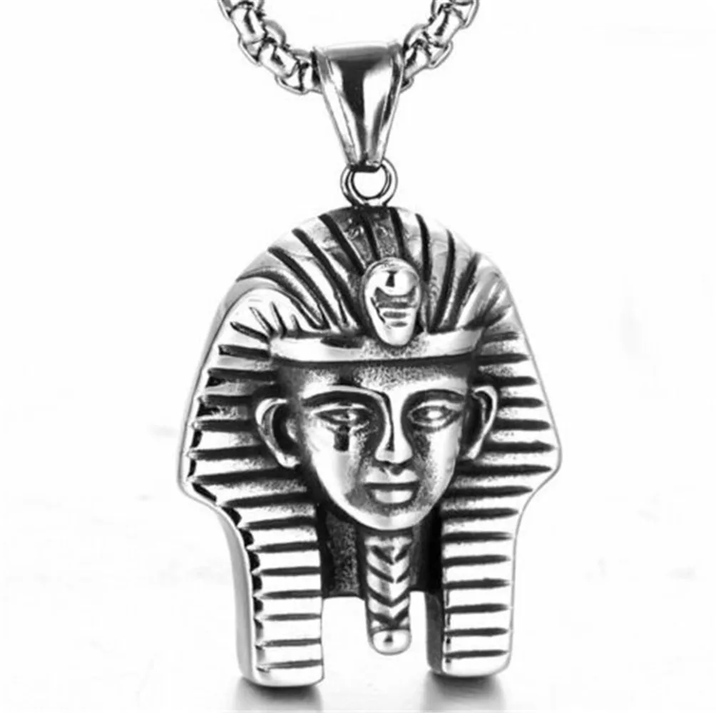 

Vintage Mens Egyptian Pharaoh Pendant Necklace Stainless Steel Men Silver