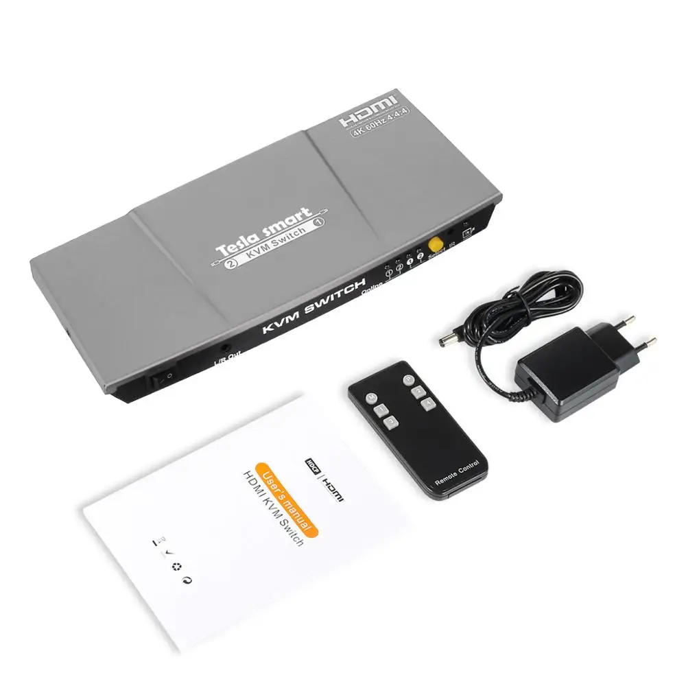 2x1 KVM переключатель 4K60Hz HDMI KVM переключатель 2 порта Tesla smart HDMI переключатель поддержка 3840*2160/4K* 2K и USB 2,0 портов клавиатура и мышь