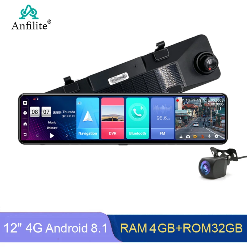 

12 Inch Dash Cam 1080P 4G Android 8.1 Car DVR Camera ADAS GPS Navigation Video Recorder Remote Monitor Rearview Mirror 4GB+32GB