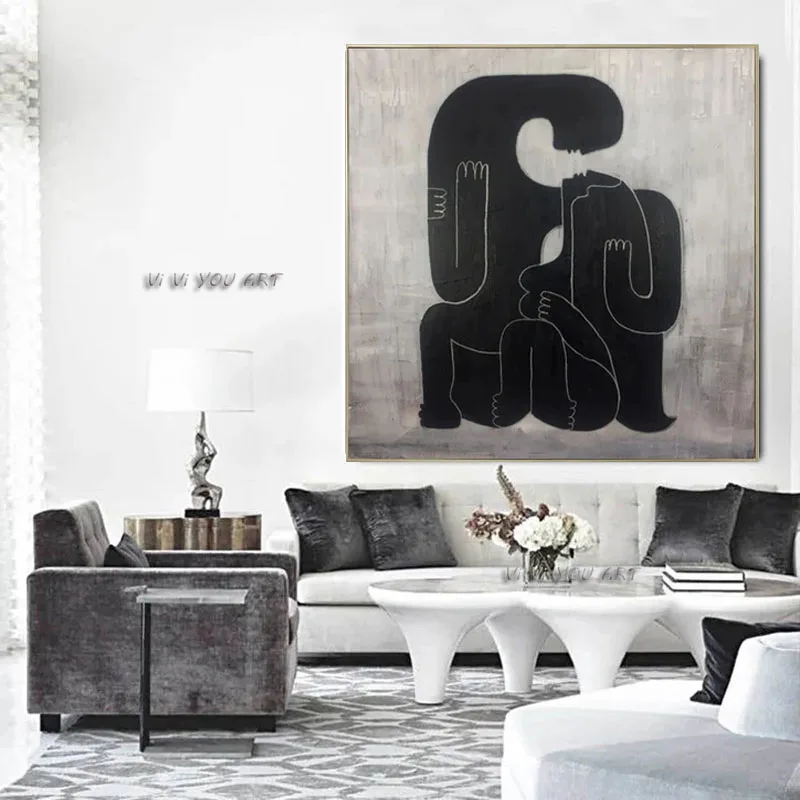 Абстрактная роспись вручную черно-белая влюбленная холст художественная