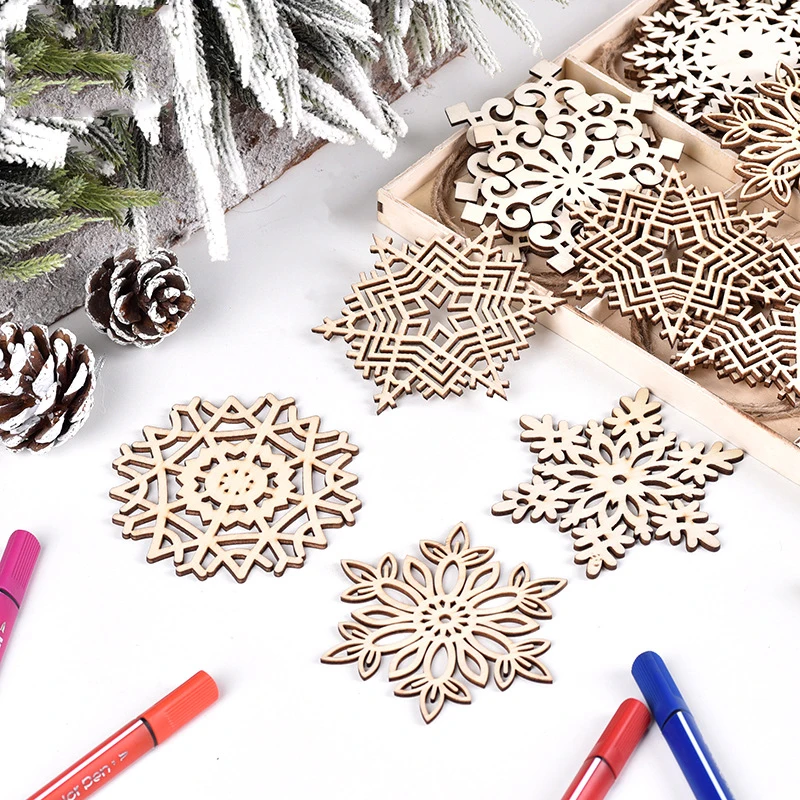 

Набор из 24 деревянных Подвесок в виде рождественской елки, снежинки, Деревянные Подвески с кристаллами, деревянные украшения для граффити «...