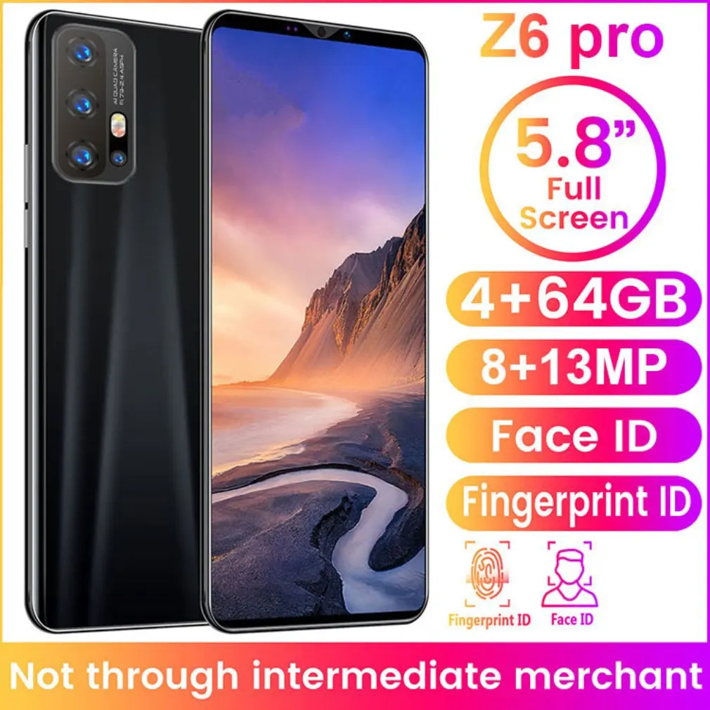 

Z6 Pro Smartphone 5.8 Inch Screen Smartphone 512M+4G Android Smartphone 3D Glass Plated Back Cover Black 1pc