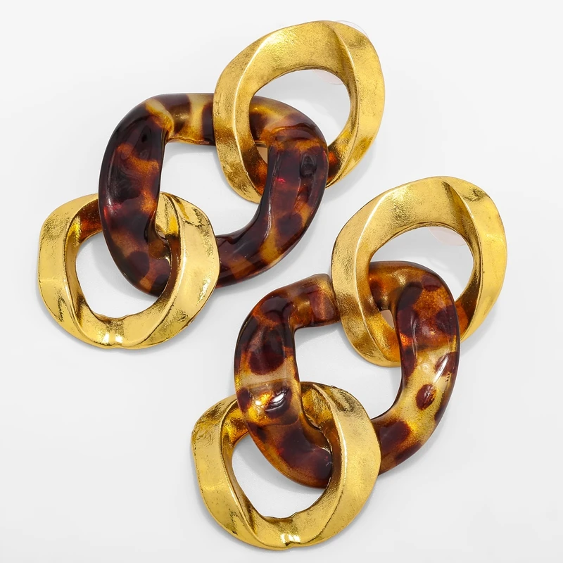 Junlead новая мода ZA винтажные золотые Висячие серьги Леопардовый цвет акриловый