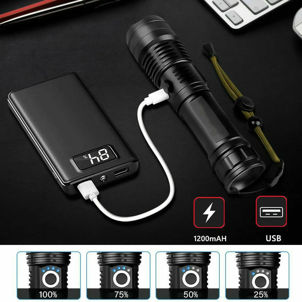 Перезарядки тактический фонарик Водонепроницаемый 5 режимов освещения фонарь