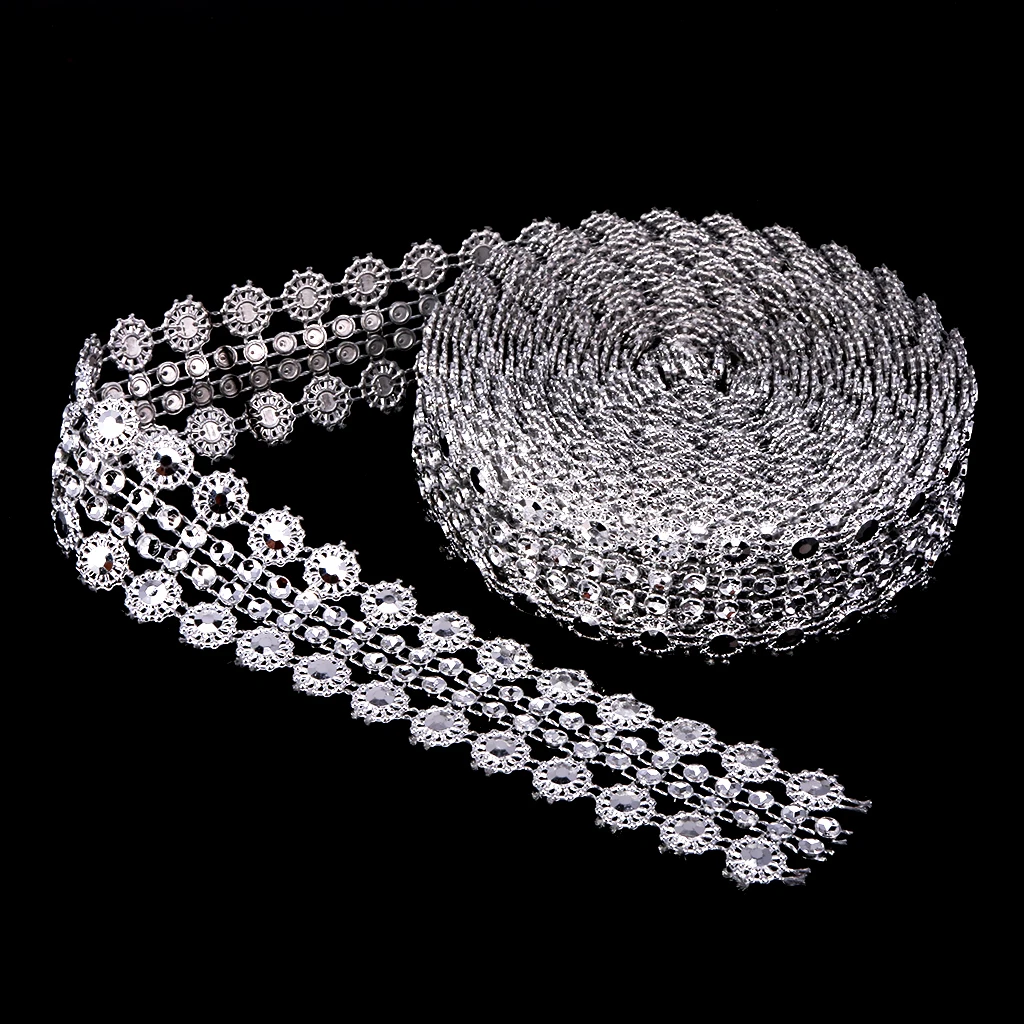 

5 Yards Crystal Flower Rhinestone Chain Mesh Ribbon Trims Sewing Crafts Applique