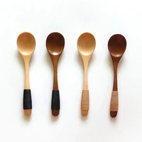 4pcs mini wooden spoons wood soup spoon for eating mixing stirring cooking japanese style utensil with tied line on handle