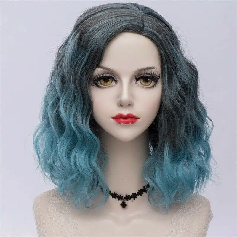 Smoke grey wig 27 стиль радуги многоцветные Хэллоуин 35 см вьющиеся синтетические парик Лолита Средний Омбре вечерние Косплей - Цвет: Smoke grey wig