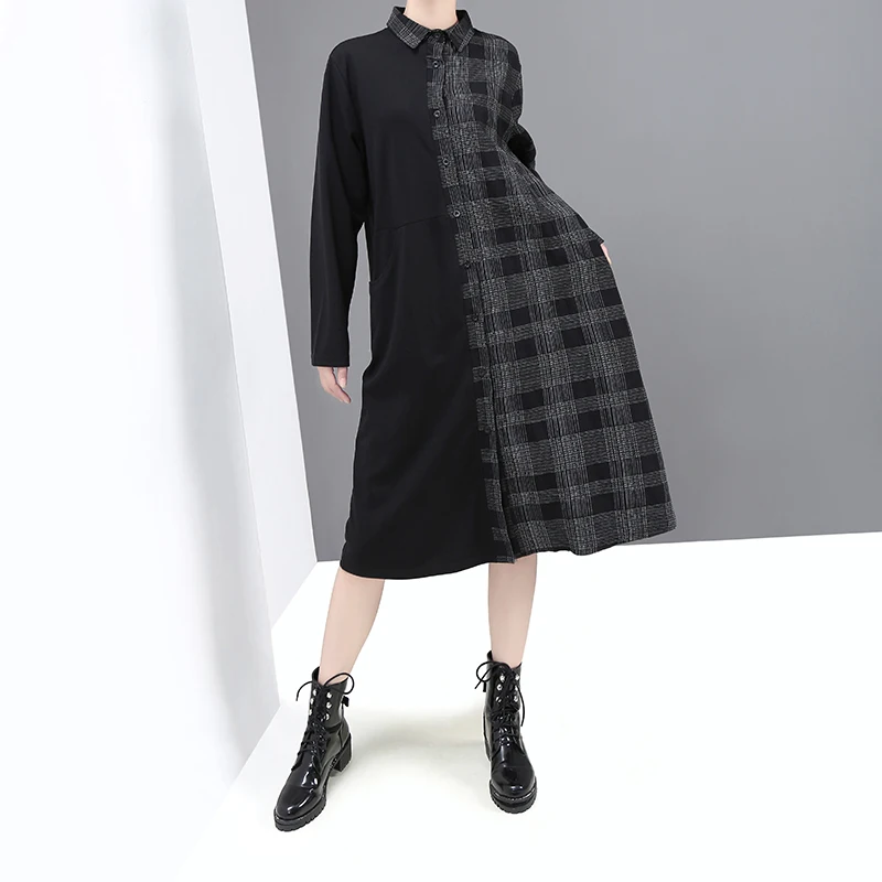 * Новинка 2019 Женское зимнее модное черное платье-рубашка с длинным рукавом и