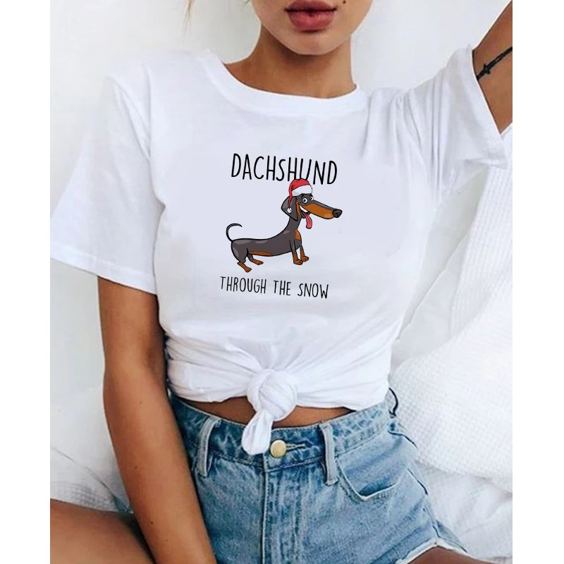 

Summer Cute Sausage Dog T-Shirt women Funny dog Graphic Tops Female Tee Harajuku Top Fashion Girl Tee Short Sleeve White Tops