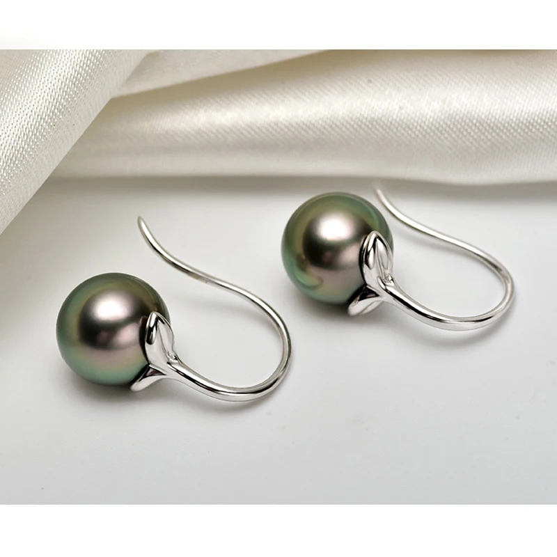 

Lnngy Elegant Princess Sterling Silver leaves Ear Hook Earrings 9mm Natural Tahiti Round Pearl Earrings Anniversary Jewelry Gift