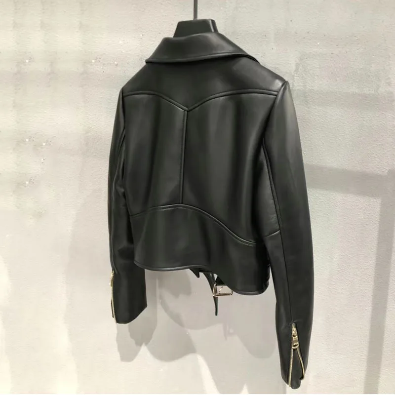 Women's Genuine Leather JacketSpring ClothingShort LengthHigh Quality Real Sheepskin PatternDown-Turn Collar