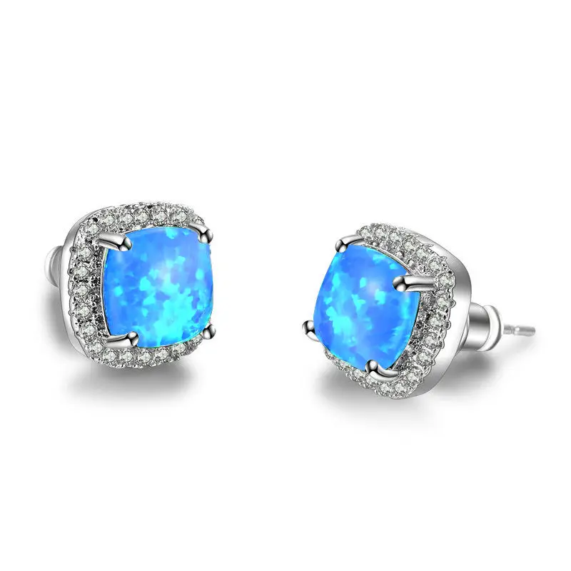 Silver Blue Opal Роскошные женские хрустальные серьги с зеленым камнем модное серебряное обручальное кольцо из розового золота серьги винтажные Двойные серьги-гвоздики для женщин - Окраска металла: Silver Blue Opal