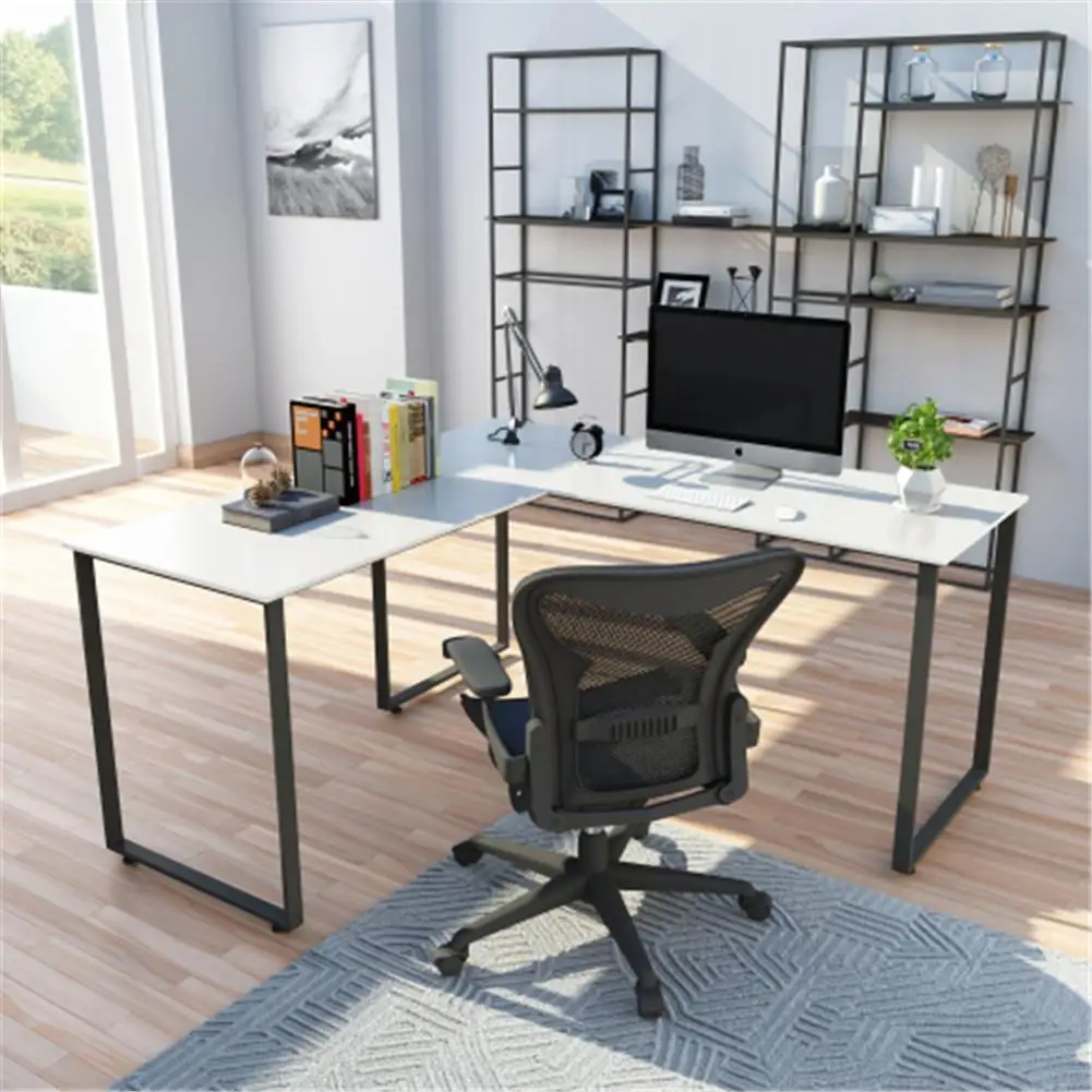 

Metal Frame L-shaped Desk Home Office Computer Desk Adjustable Footpads Desk