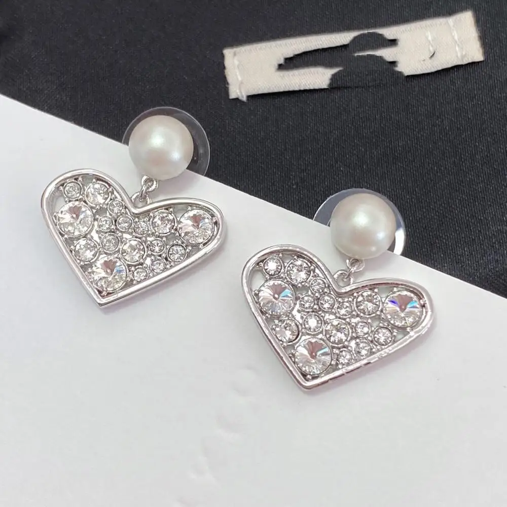 

Fashion lady accessories bling diamond earrings with pearl love heart necklace luxury brand MM letter name jewelry