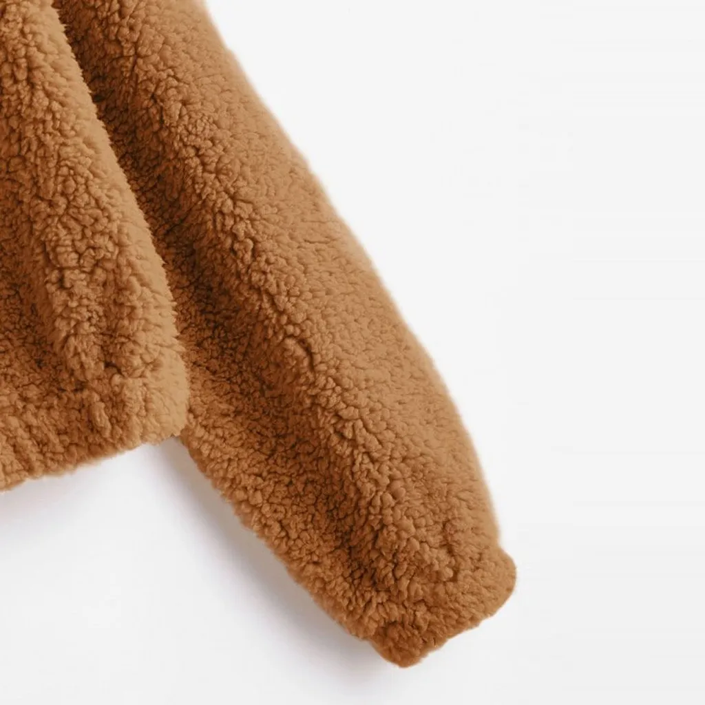 

JAYCOSIN Fashion Women's Short Sweatershirts Casual Solid Color Long Sleeve Plush Hoodies Zipper O-Neck Winter Warm Crop Tops