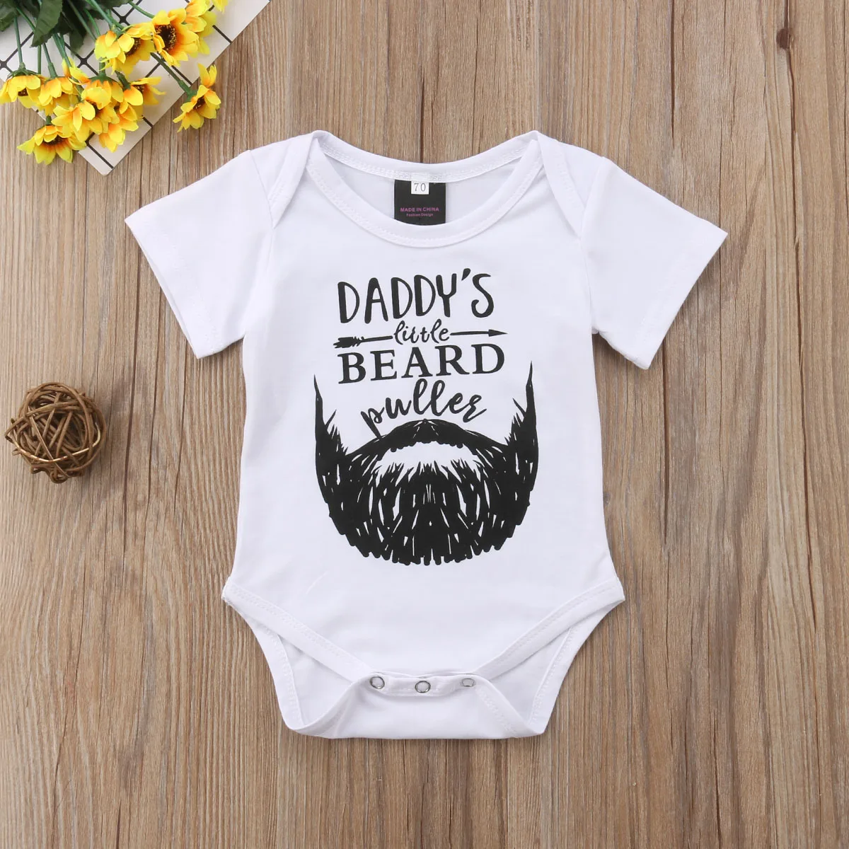 Cute Baby Boys Bodysuit Gray Short Sleeve Daddy Beard Letter Jumpsuits Print Newborn Playsuit Clothes | Детская одежда и обувь