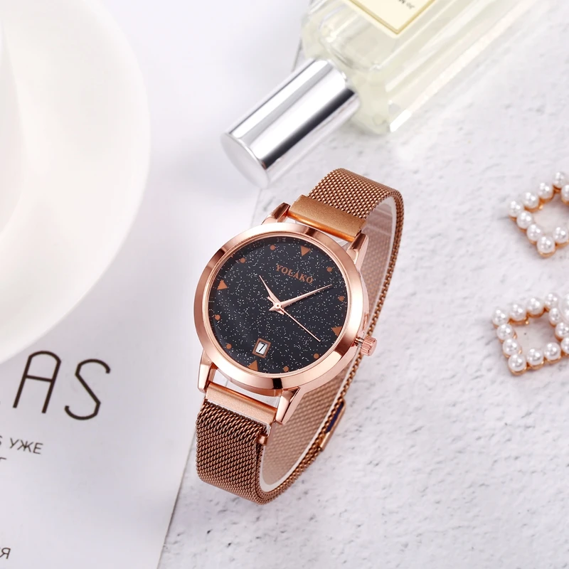 Часы женские кварцевые с магнитной застежкой люксовые наручные сетчатым