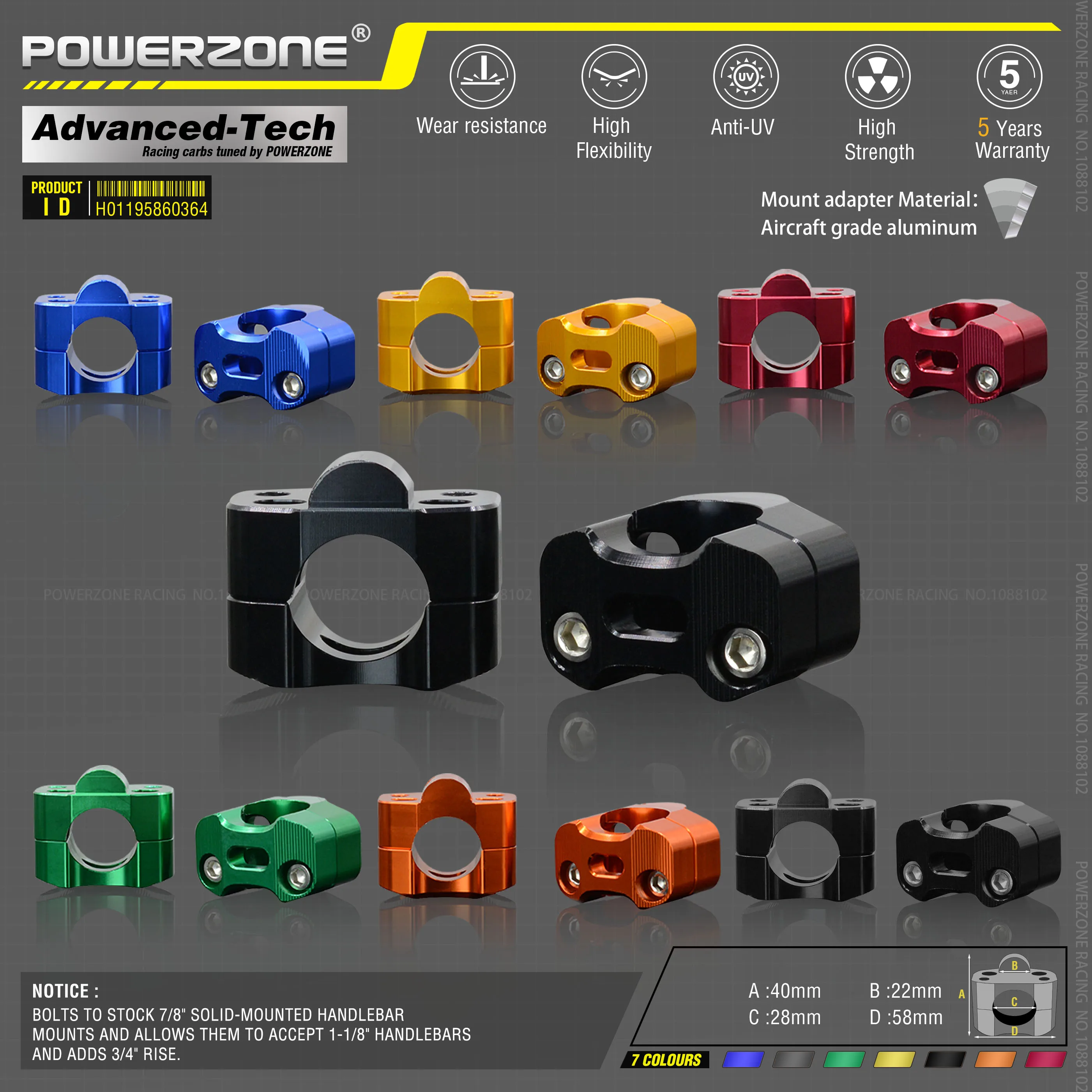 Алюминиевый тиски из металлического сплава для мотоцикла 22 мм 7/8 дюйма крепление