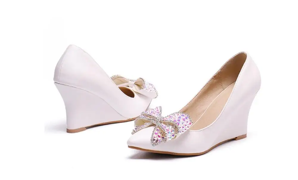 

Nightclub Wedges Women Pumps Pearl Butterfly-knot Wedding Shoes High Heel 8CM Bridal Shoes Princess Pumps Platform Shoes Women